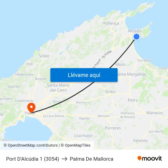 Port D'Alcúdia 1 (3054) to Palma De Mallorca map