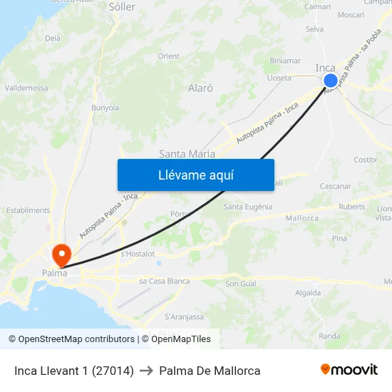 Inca Llevant 1 (27014) to Palma De Mallorca map