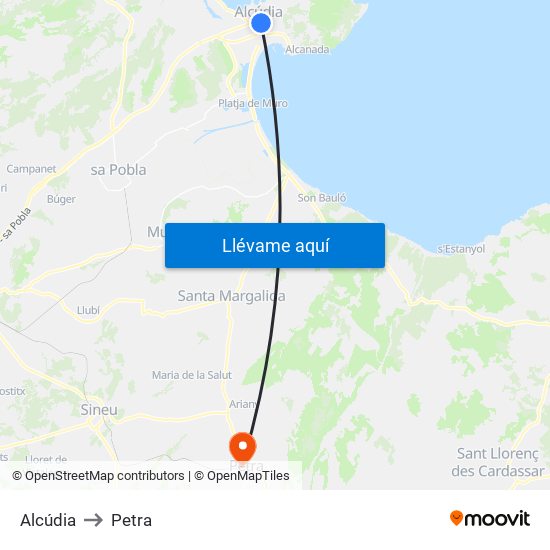 Alcúdia to Petra map