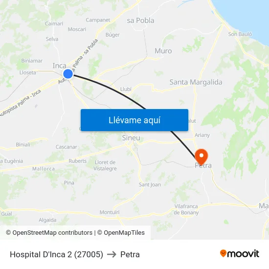 Hospital D'Inca 2 (27005) to Petra map