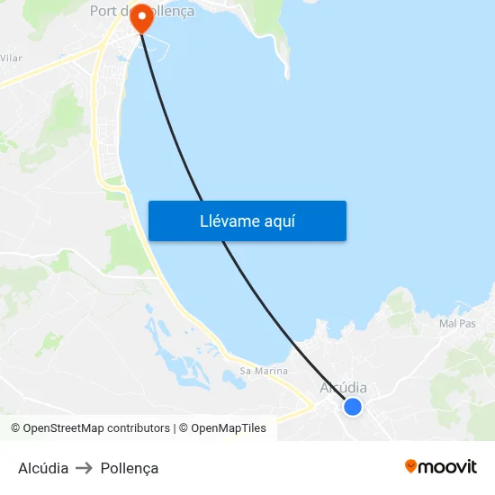 Alcúdia to Pollença map