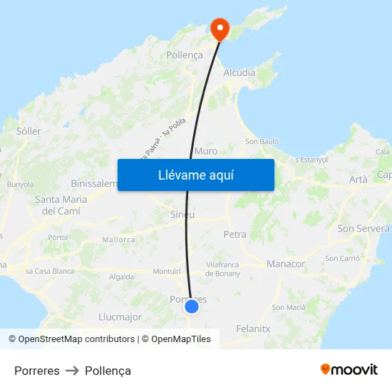 Porreres to Pollença map
