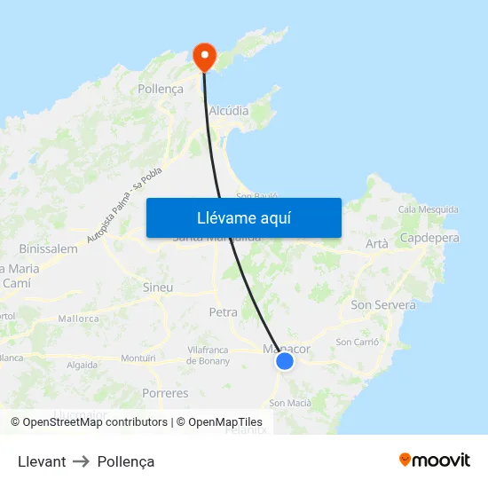 Llevant to Pollença map