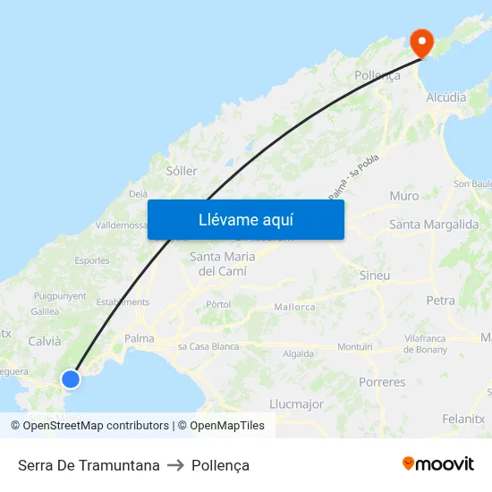Serra De Tramuntana to Pollença map