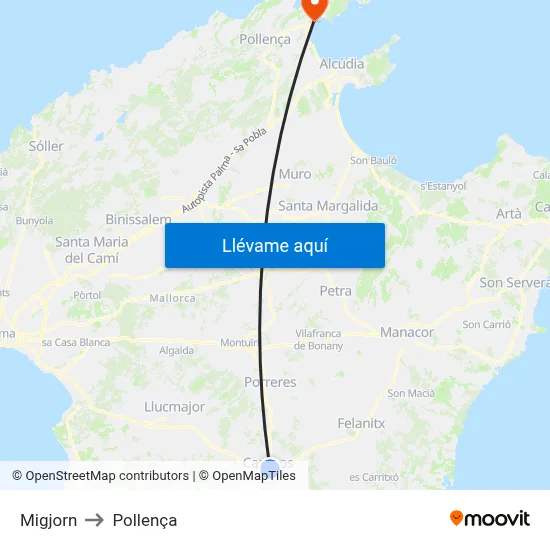 Migjorn to Pollença map