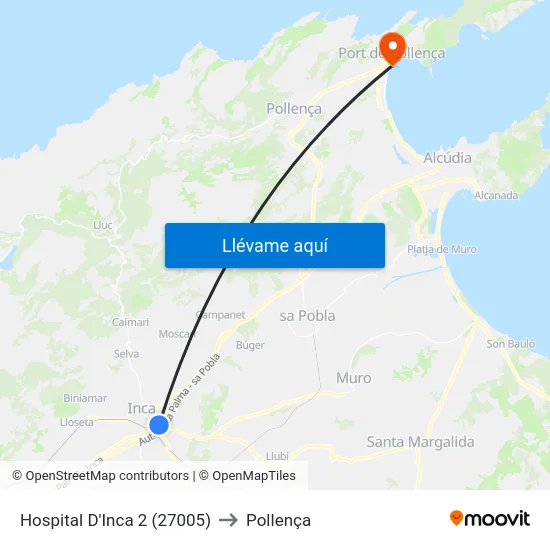 Hospital D'Inca 2 (27005) to Pollença map