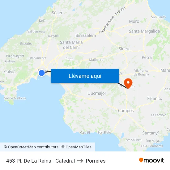 453-Pl. De La Reina - Catedral to Porreres map
