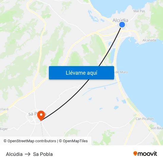 Alcúdia to Sa Pobla map