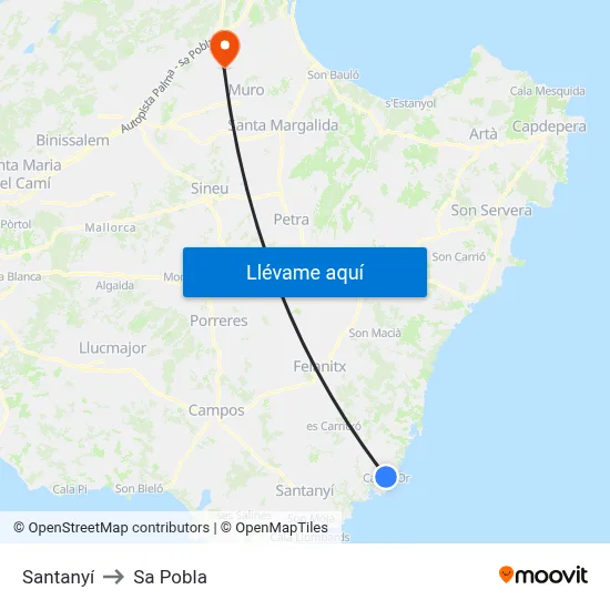 Santanyí to Sa Pobla map