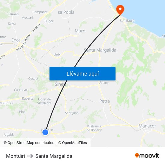 Montuïri to Santa Margalida map