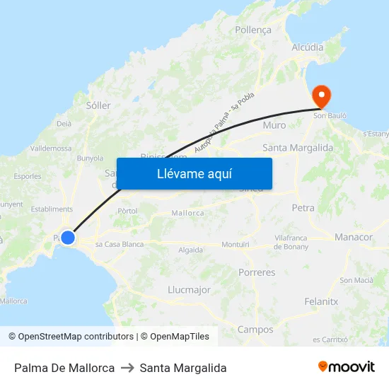 Palma De Mallorca to Santa Margalida map