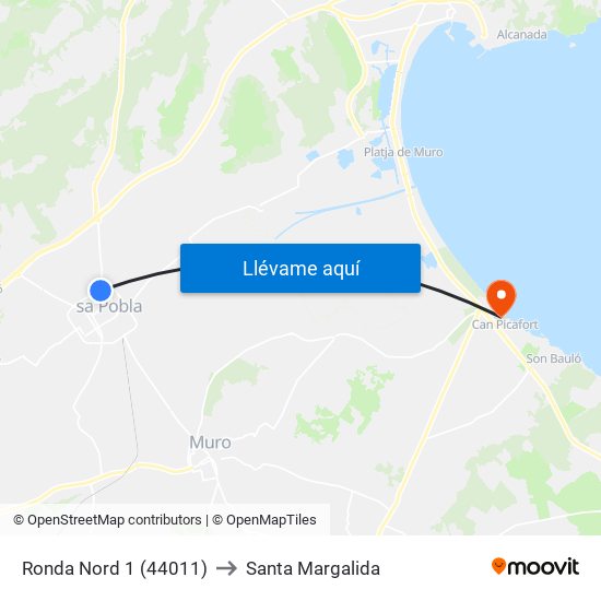 Ronda Nord 1 (44011) to Santa Margalida map