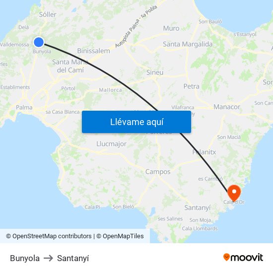 Bunyola to Santanyí map