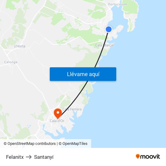 Felanitx to Santanyí map