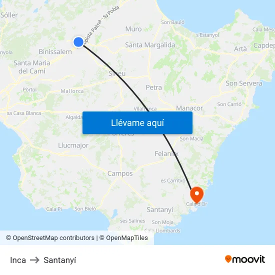 Inca to Santanyí map