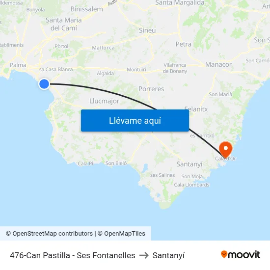 476-Can Pastilla - Ses Fontanelles to Santanyí map