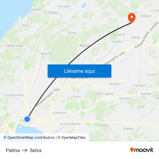 Palma to Selva map