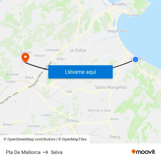 Pla De Mallorca to Selva map