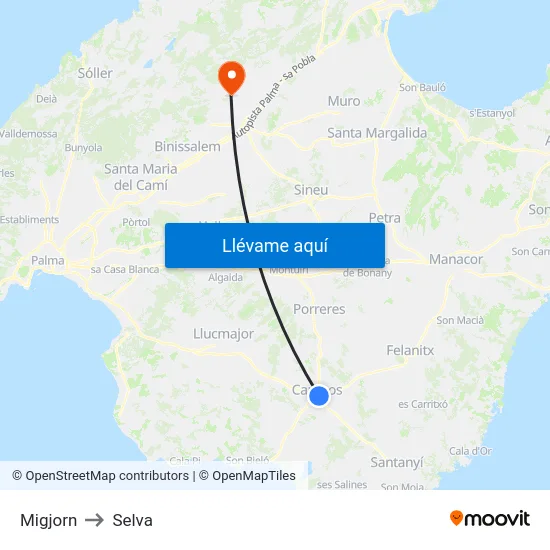 Migjorn to Selva map