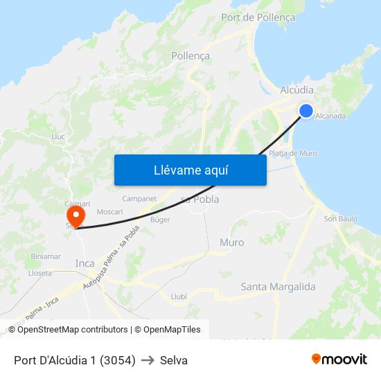 Port D'Alcúdia 1 (3054) to Selva map