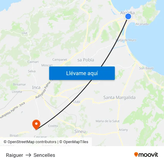 Raiguer to Sencelles map