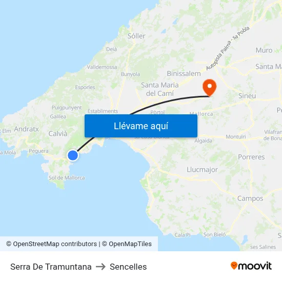 Serra De Tramuntana to Sencelles map