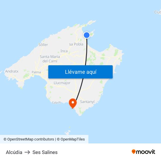 Alcúdia to Ses Salines map