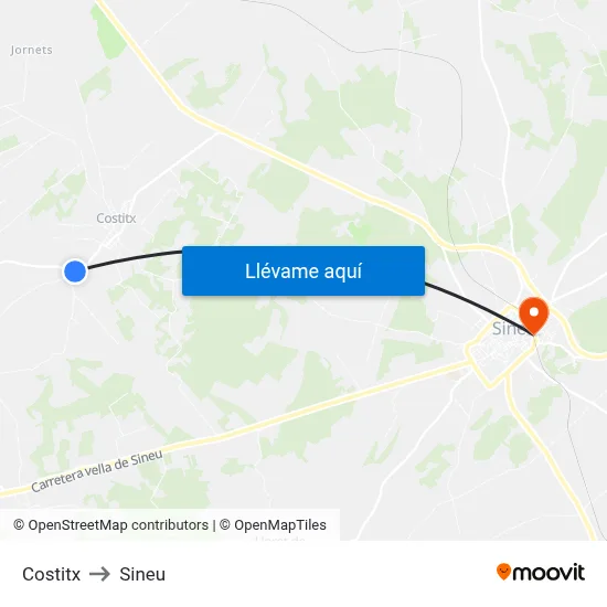 Costitx to Sineu map