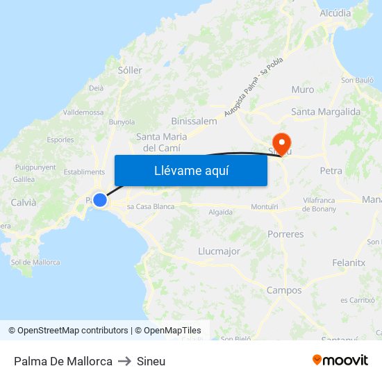 Palma De Mallorca to Sineu map