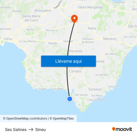 Ses Salines to Sineu map