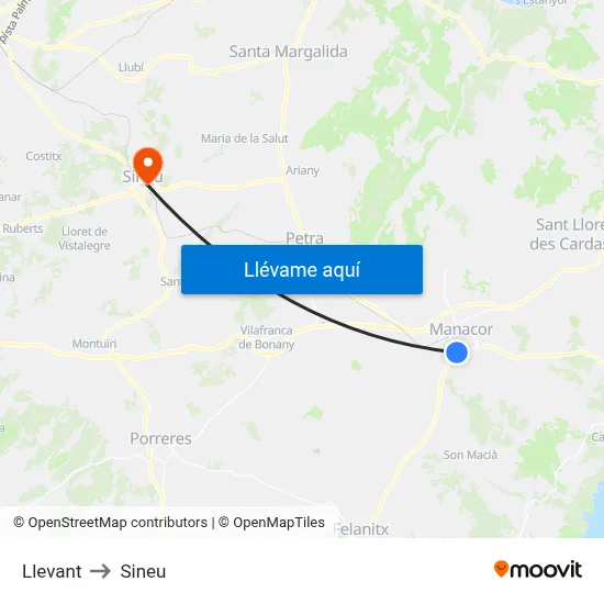 Llevant to Sineu map