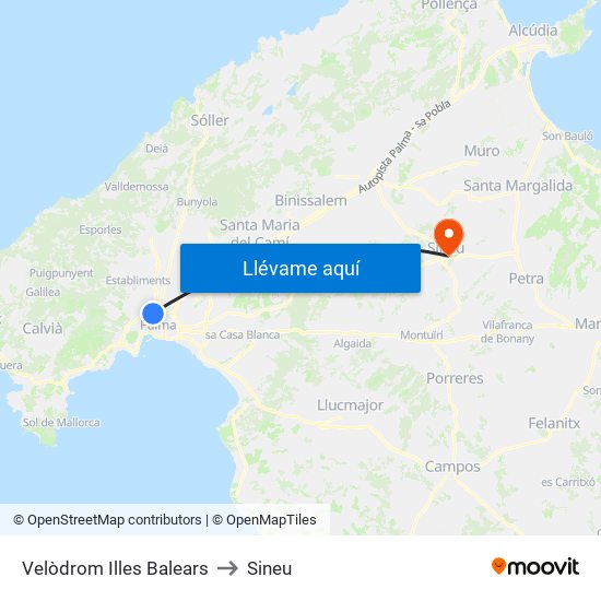 Velòdrom Illes Balears to Sineu map