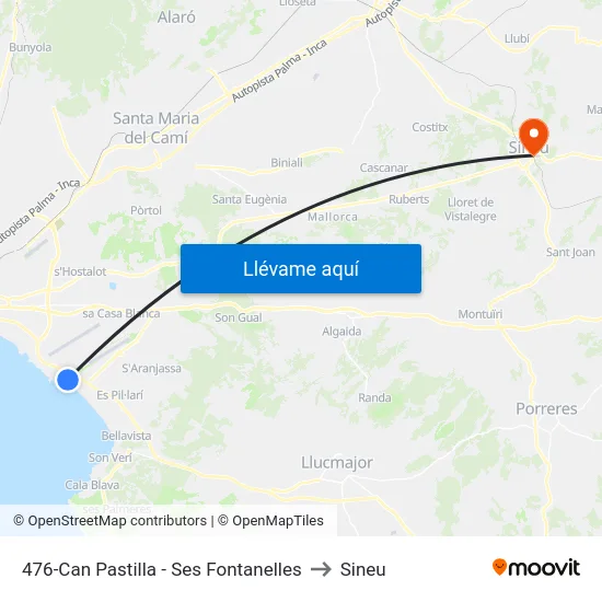 476-Can Pastilla - Ses Fontanelles to Sineu map