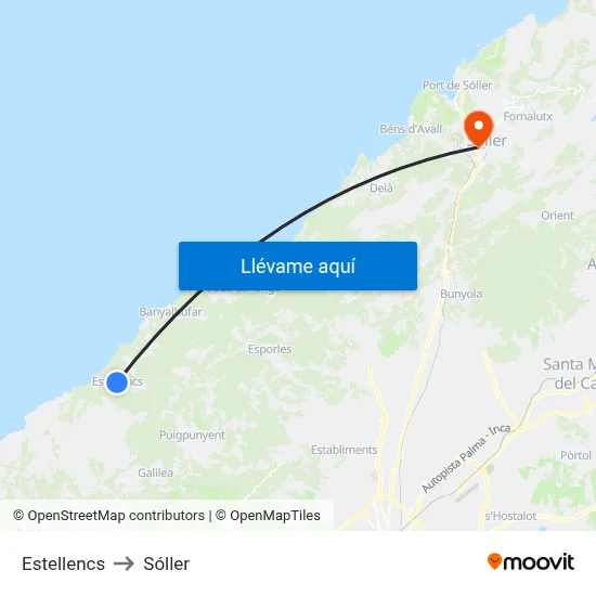 Estellencs to Sóller map