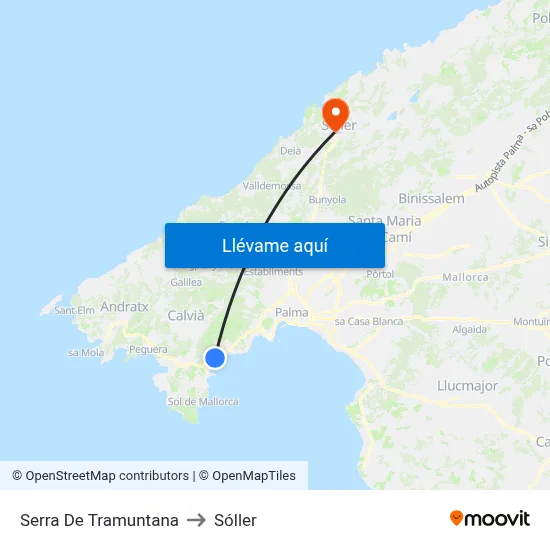 Serra De Tramuntana to Sóller map