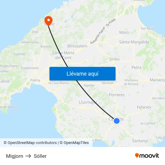 Migjorn to Sóller map