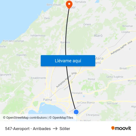 547-Aeroport - Arribades to Sóller map
