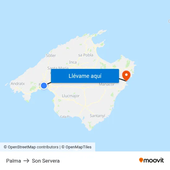 Palma to Son Servera map