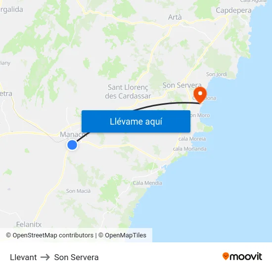 Llevant to Son Servera map