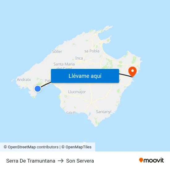 Serra De Tramuntana to Son Servera map