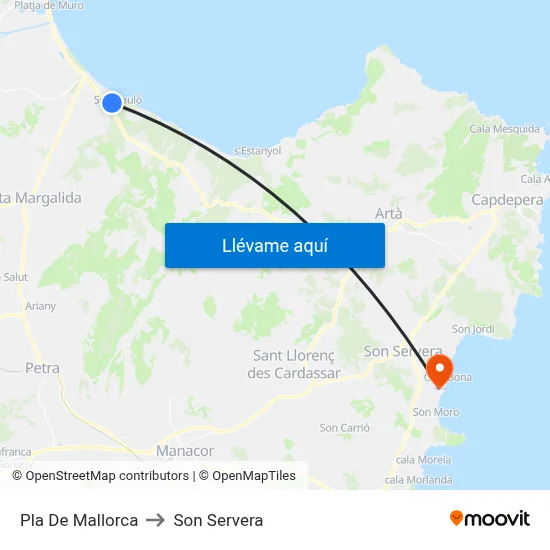 Pla De Mallorca to Son Servera map