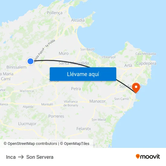 Inca to Son Servera map