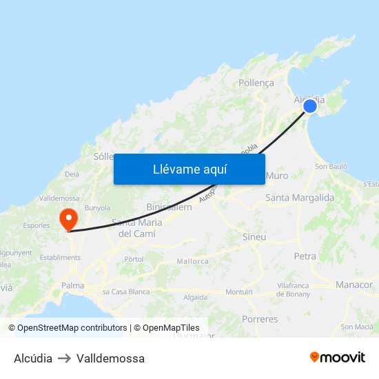 Alcúdia to Valldemossa map