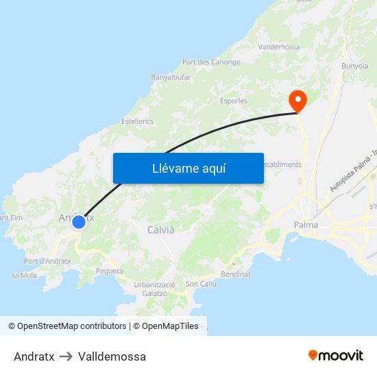 Andratx to Valldemossa map