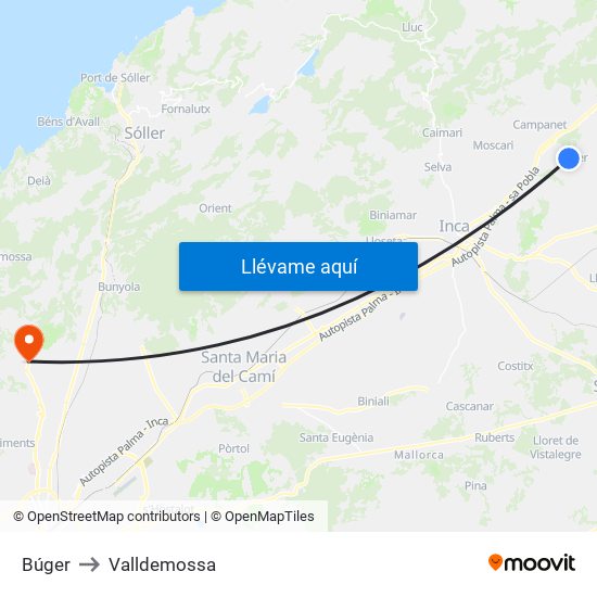 Búger to Valldemossa map