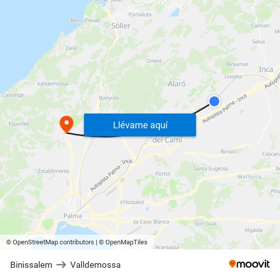 Binissalem to Valldemossa map