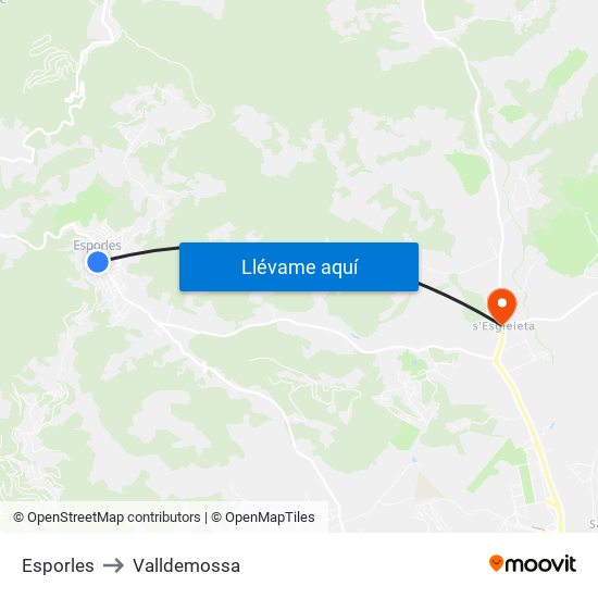 Esporles to Valldemossa map