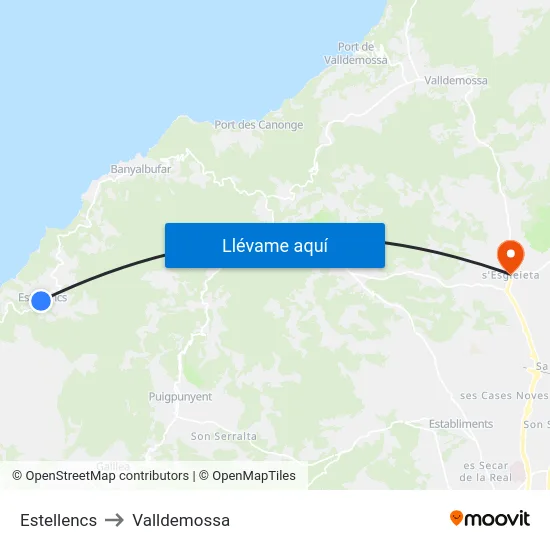 Estellencs to Valldemossa map
