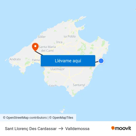 Sant Llorenç Des Cardassar to Valldemossa map