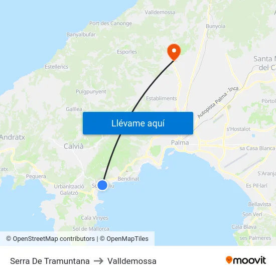 Serra De Tramuntana to Valldemossa map
